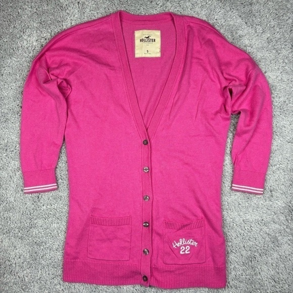 Hollister Cardigan Womens Small Sweater Pockets Button Up Pink Academia Classic - Picture 1 of 4